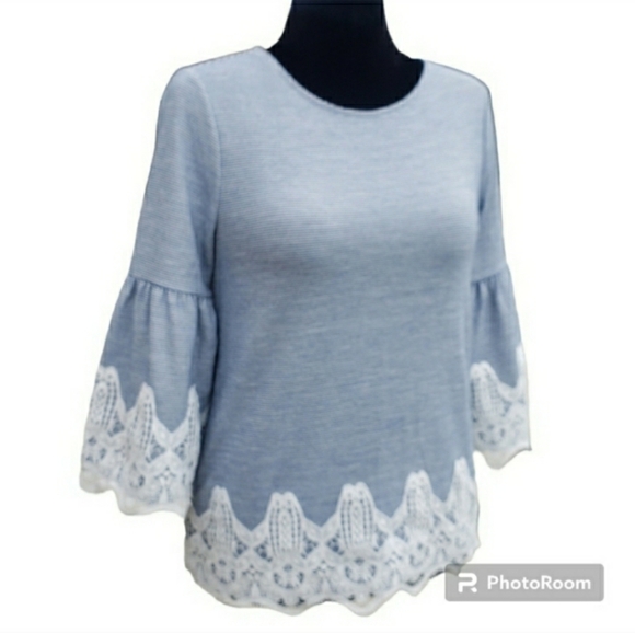 Chico's Tops - Chico's Stretch French Pinstripe Lantern Sleeve Top 🦋 RETAIL $89- 🦋